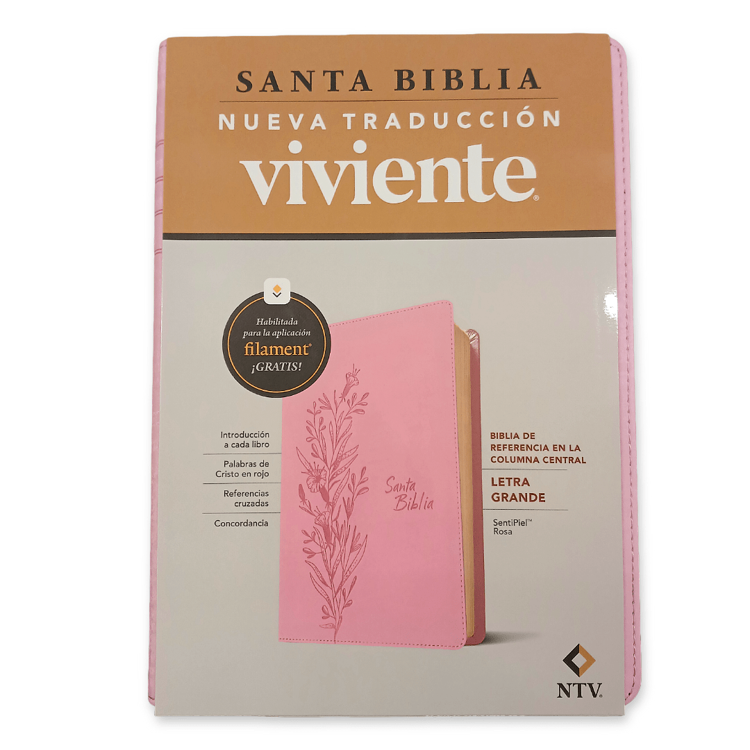 Biblia Nueva Traducción Viviente – Tapa Imitación Piel Rosa, Letra 9.5pt, 17x24 cm