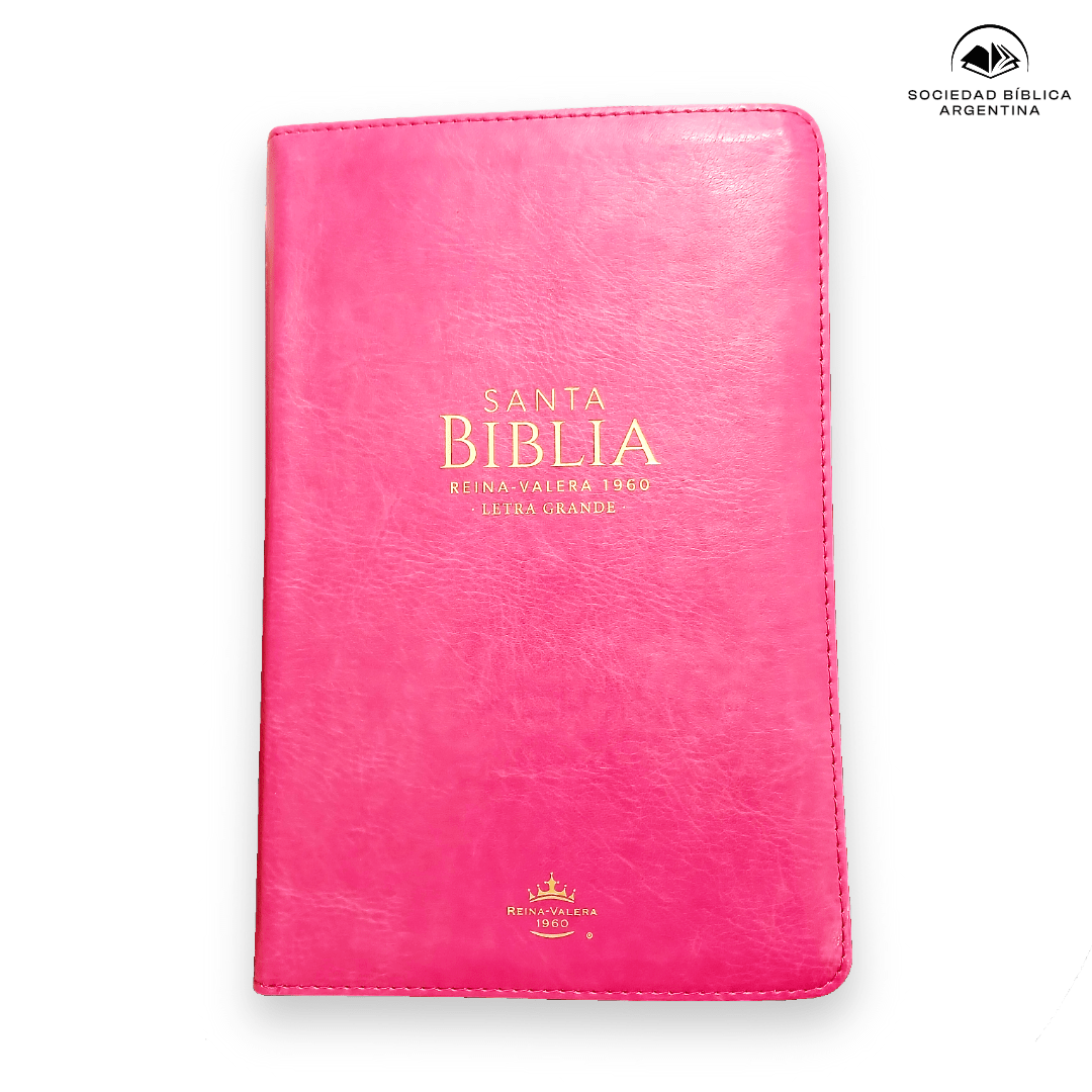 Biblia Reina Valera 1960 · 13,8x21,2 cm · Letra grande 12,5 pt · Con cierre e índice · Edición clásica fucsia