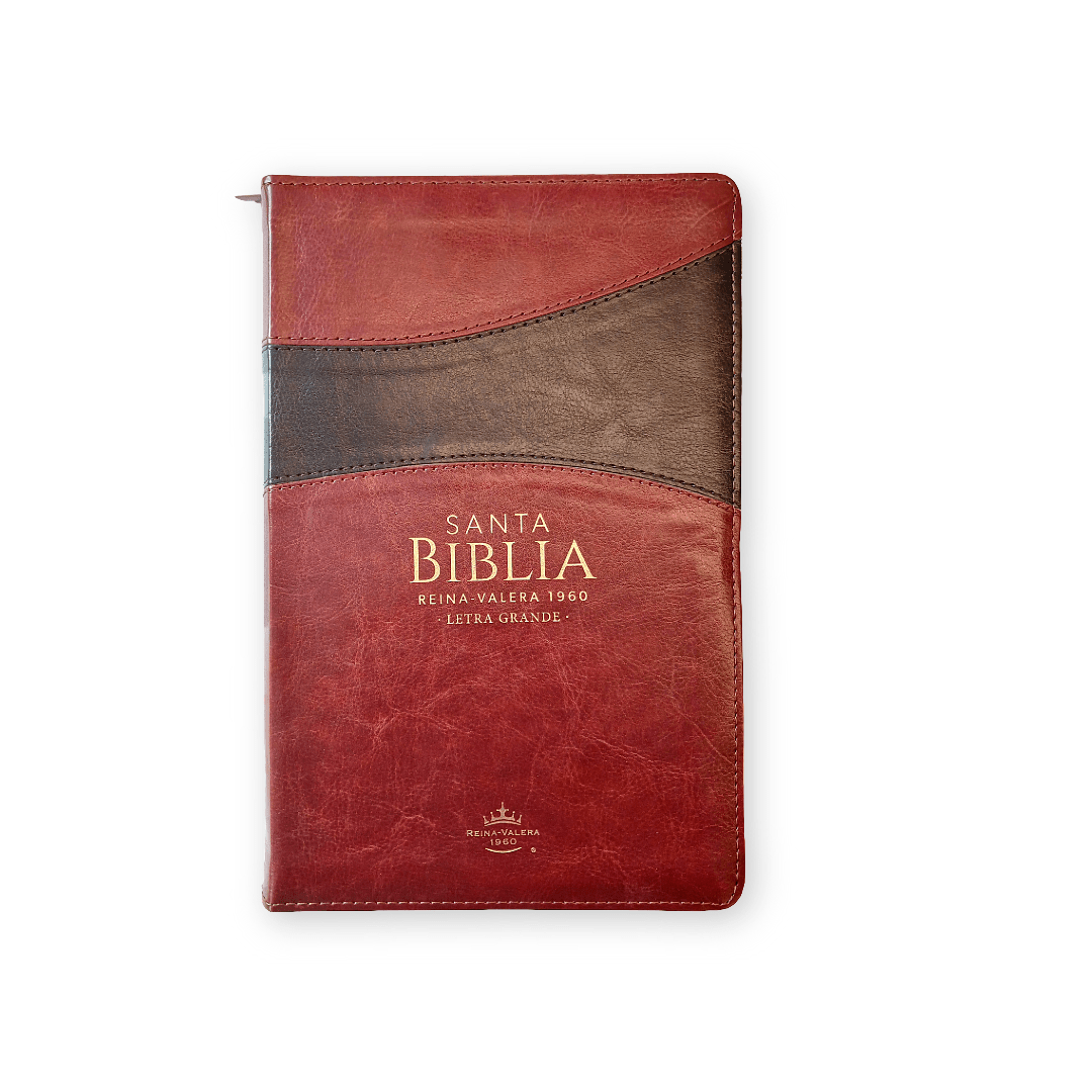 Biblia Reina Valera 1960 · 13,8x21,2 cm · Letra grande 12,5 pt · Con cierre · Diseño bitono marrón