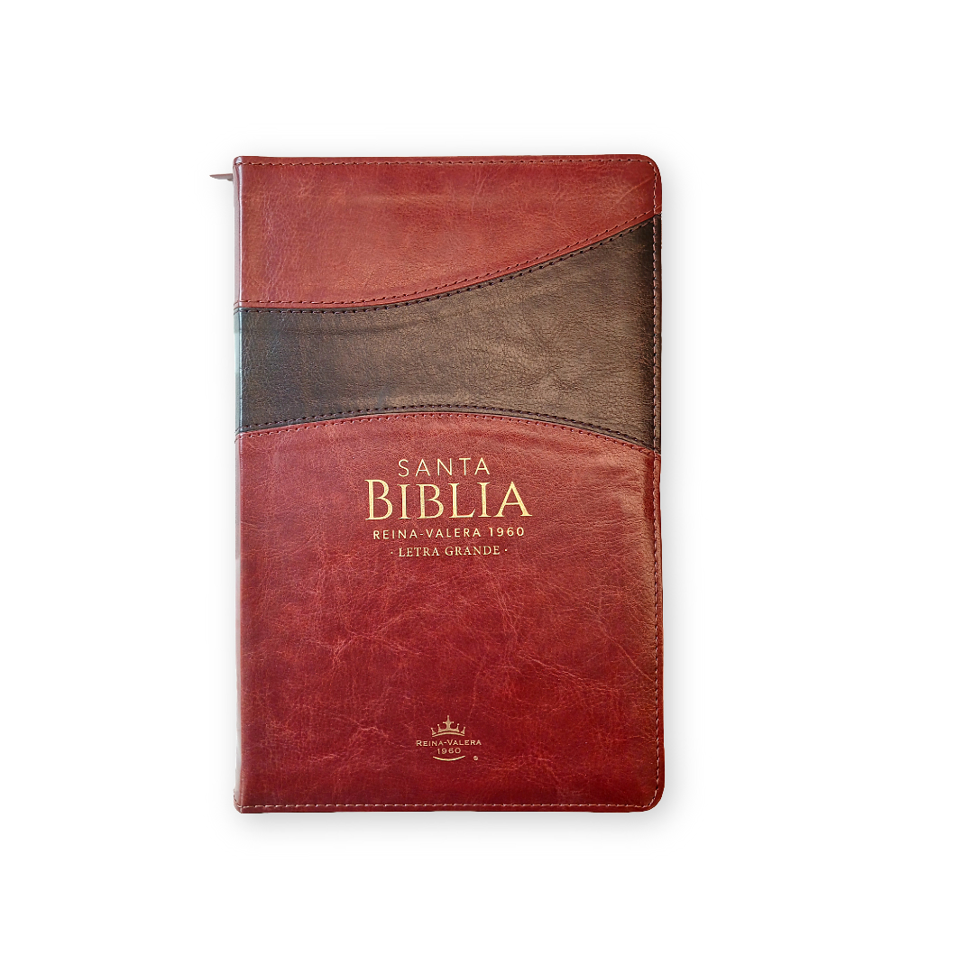 Biblia Reina Valera 1960 · 13,8x21,2 cm · Letra grande 12,5 pt · Con cierre · Diseño bitono marrón