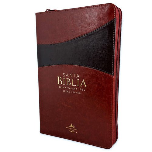 Biblia Reina Valera 1960 · 13,8x21,2 cm · Letra grande 12,5 pt · Con cierre · Diseño bitono marrón