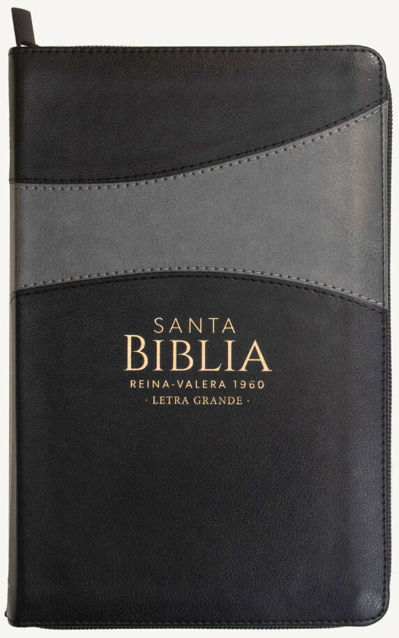 Biblia Reina Valera 1960 · 13,8x21,2 cm · Letra grande 12,5 pt · Con cierre e índice · Diseño bitono negro y gris