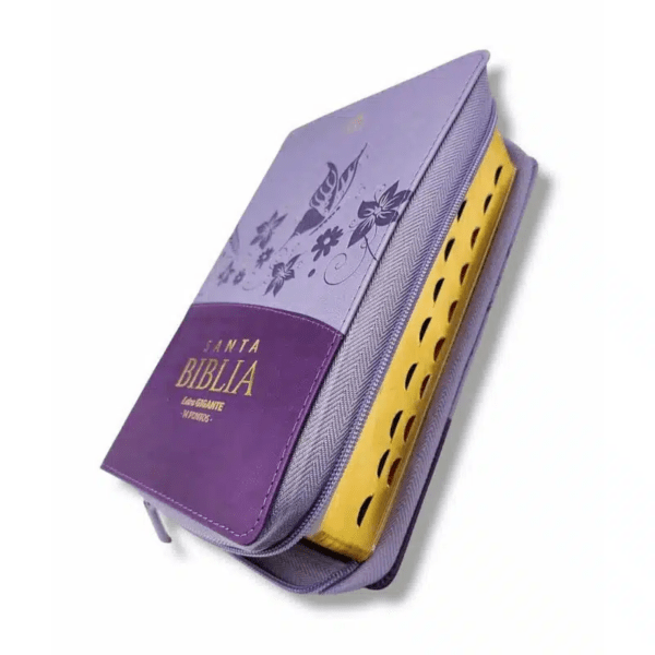Biblia Reina Valera 1960 · 13,8x21,2 cm · Letra gigante 14 pt · Con cierre e índice · Diseño flores lila