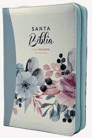 Biblia Reina Valera 1960 · 11x16,5 cm · Letra grande 11 pt · Con cierre · Colección Primaveral azul claro