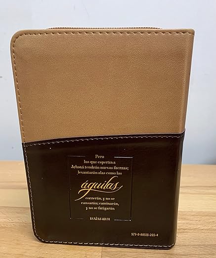 Biblia Reina Valera 1960 · 10x14 cm · Letra pequeña 8,5 pt · Con cierre e índice · Tapa imitación piel · Colección Expresión águila café