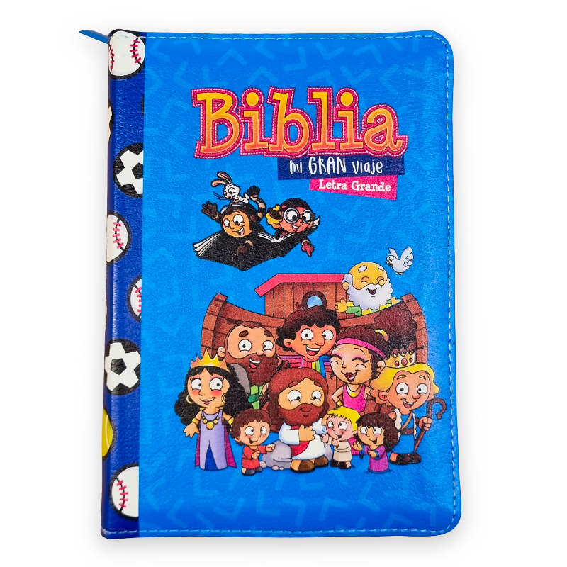 Biblia Reina Valera 1960 · 12x17 cm · Letra 10 pt · Con cierre · Colección Mi Gran Viaje tapa imitación piel azul