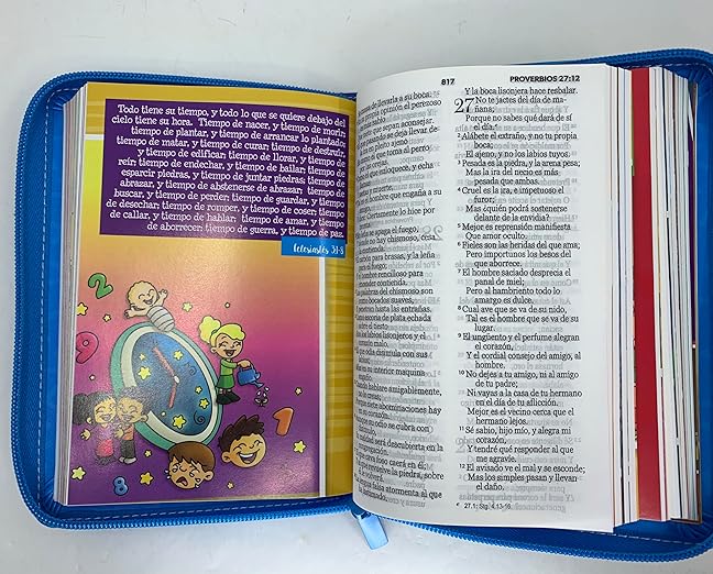 Biblia Reina Valera 1960 · 17x12 cm · Letra 10 pt · Con cierre · Colección Mi Gran Viaje tapa imitación piel azul