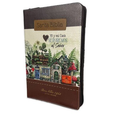 Biblia Reina Valera 1960 · 13,8x21,2 cm · Letra grande 12 pt · Con cierre e índice · Diseño tricolor fantasía marrón y café