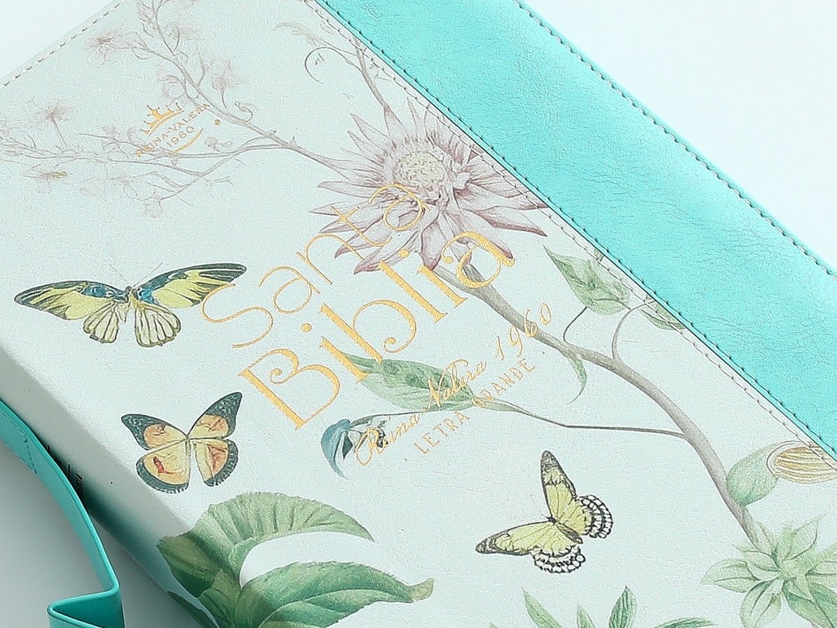 Biblia Reina Valera 1960 · 13,8x21,2 cm · Letra grande 12,5 pt · Con cierre e índice · Colección Pretty turquesa