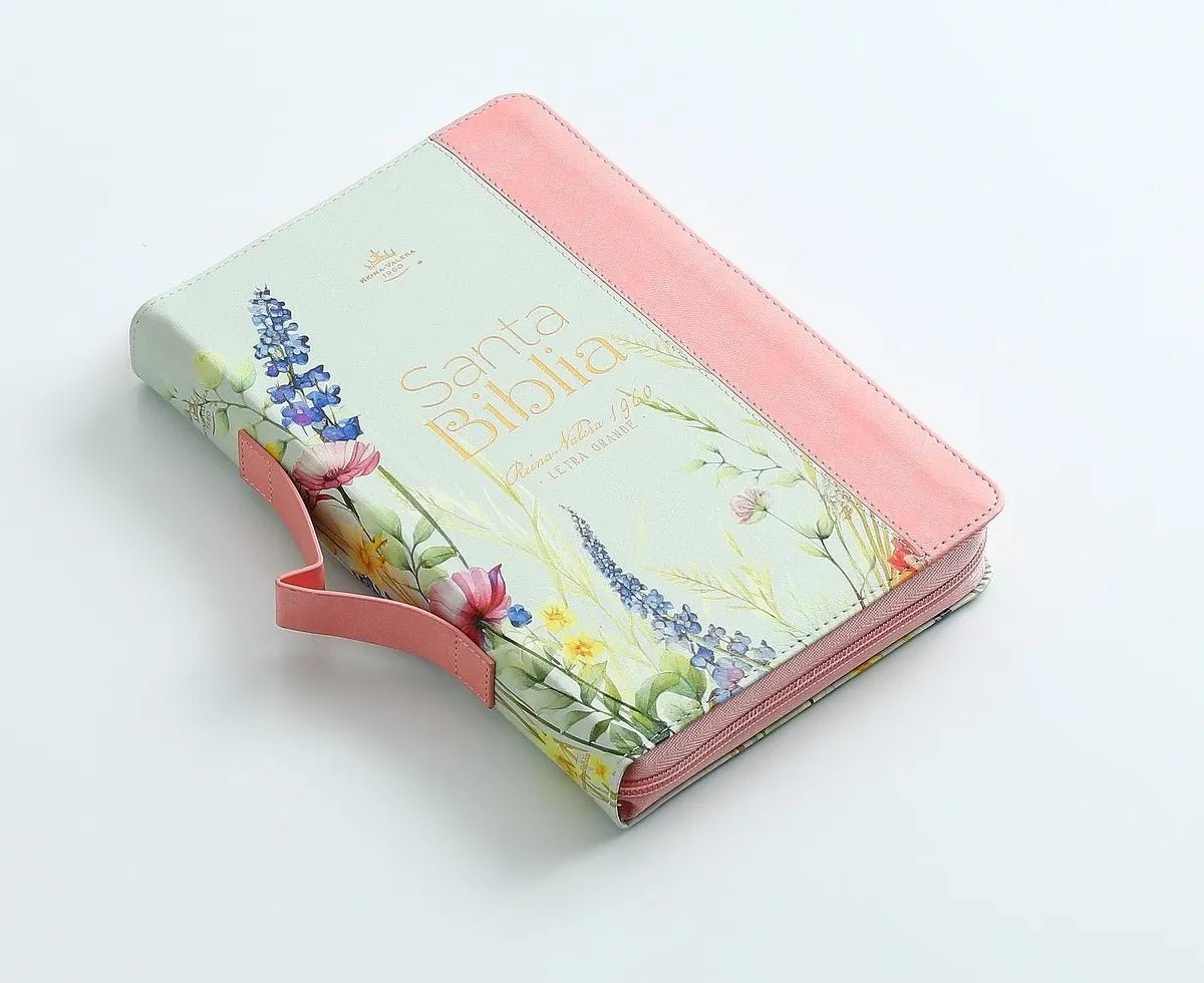 Biblia Reina Valera 1960 · 13,8x21,2 cm · Letra grande 12,5 pt · Con cierre e índice · Colección Pretty coral