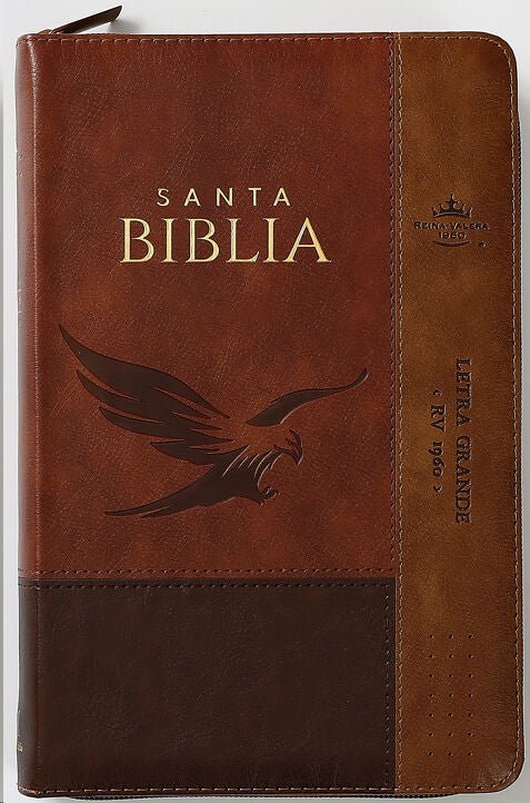Biblia Reina Valera 1960 · 13,8x21,2 cm · Letra grande 12,5 pt · Con cierre e índice · Colección Inspiración águila café