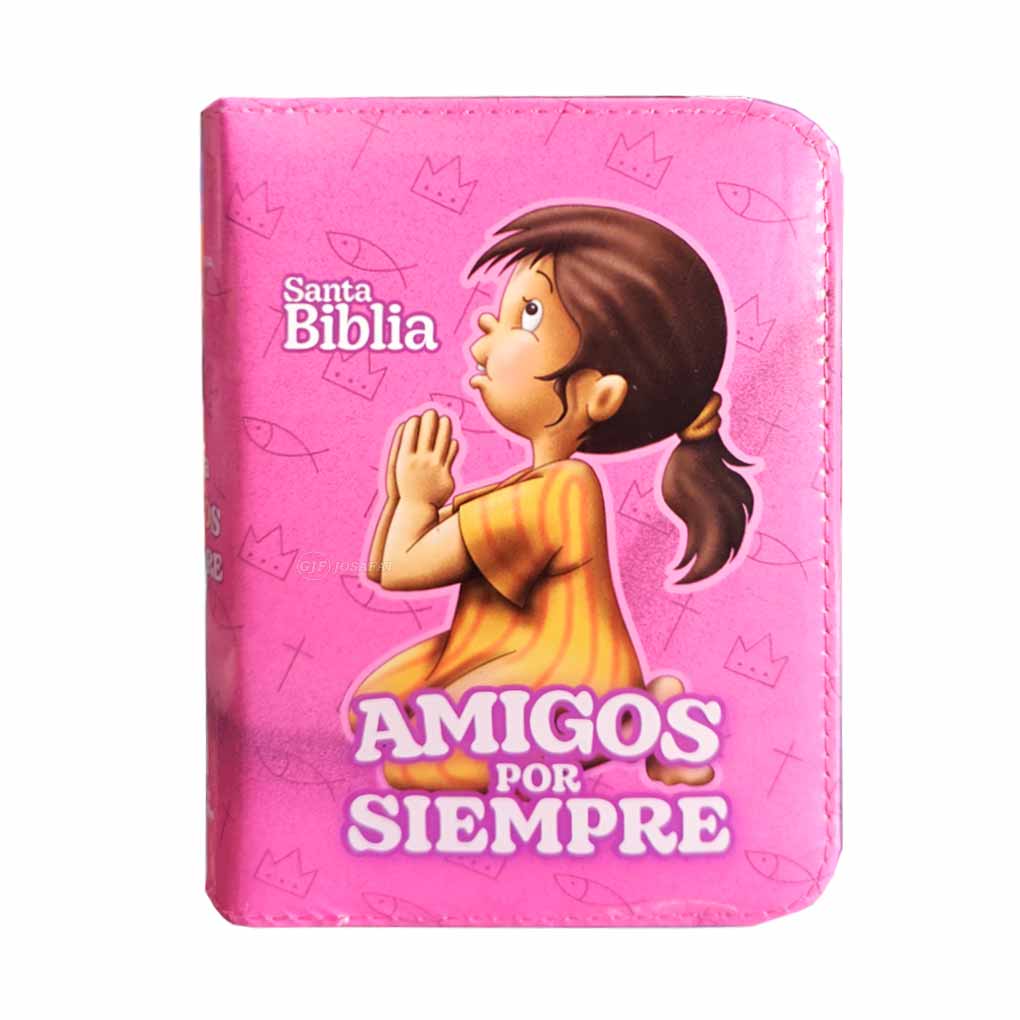 Biblia Reina Valera 1960 con cierre color fucsia/rosa "Amigos"