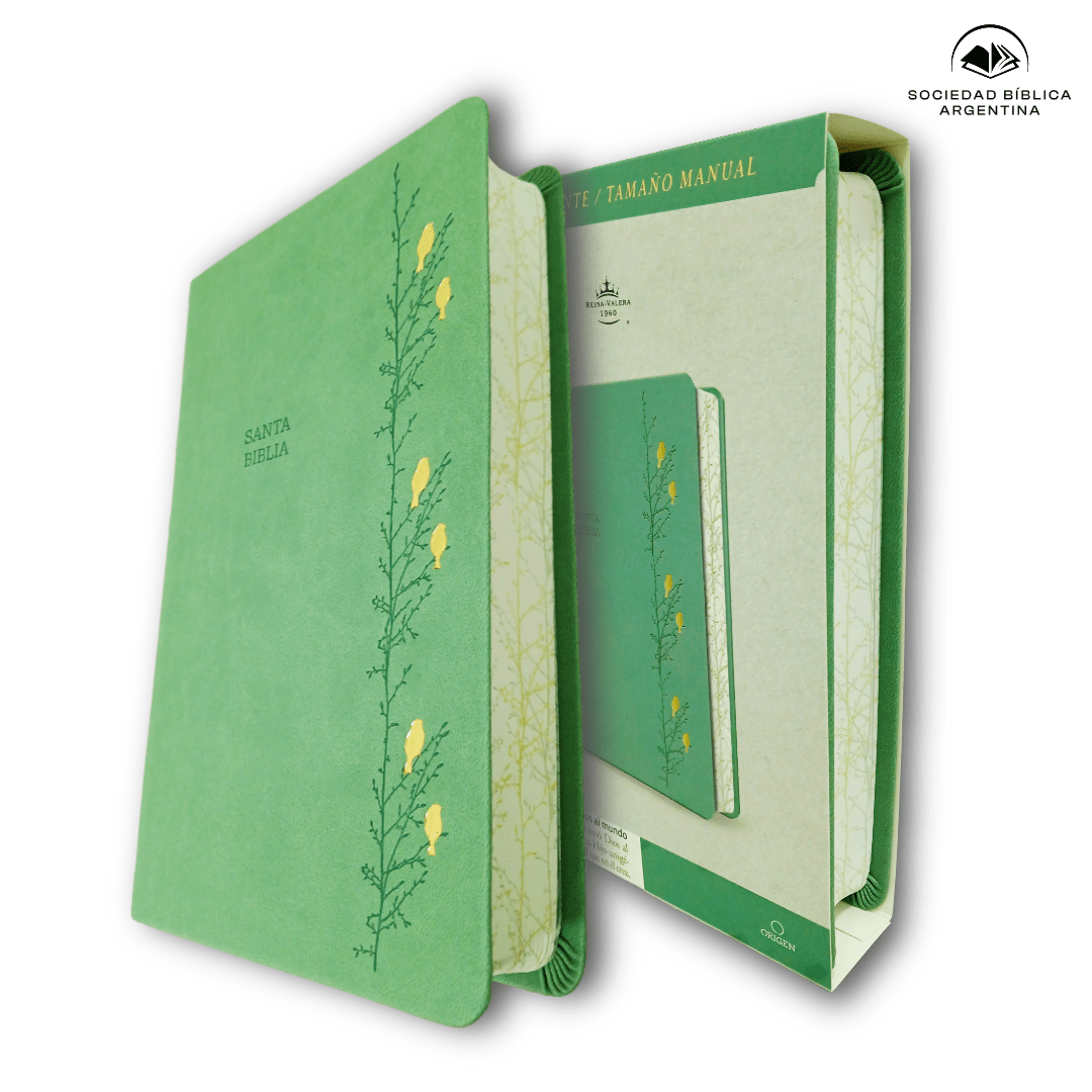 Biblia Reina-Valera 1960, Letra 14 Pt, 14×21, Palabras De Jesús En Rojo, Concordancia, Tapa PU, Verde, Pájaros