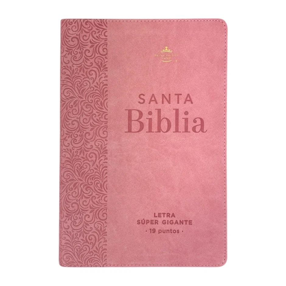 Biblia Reina Valera 1960 · 15,8x23,5 cm · Letra súper gigante 19 pt · Tapa imitación piel · Diseño floral rosa