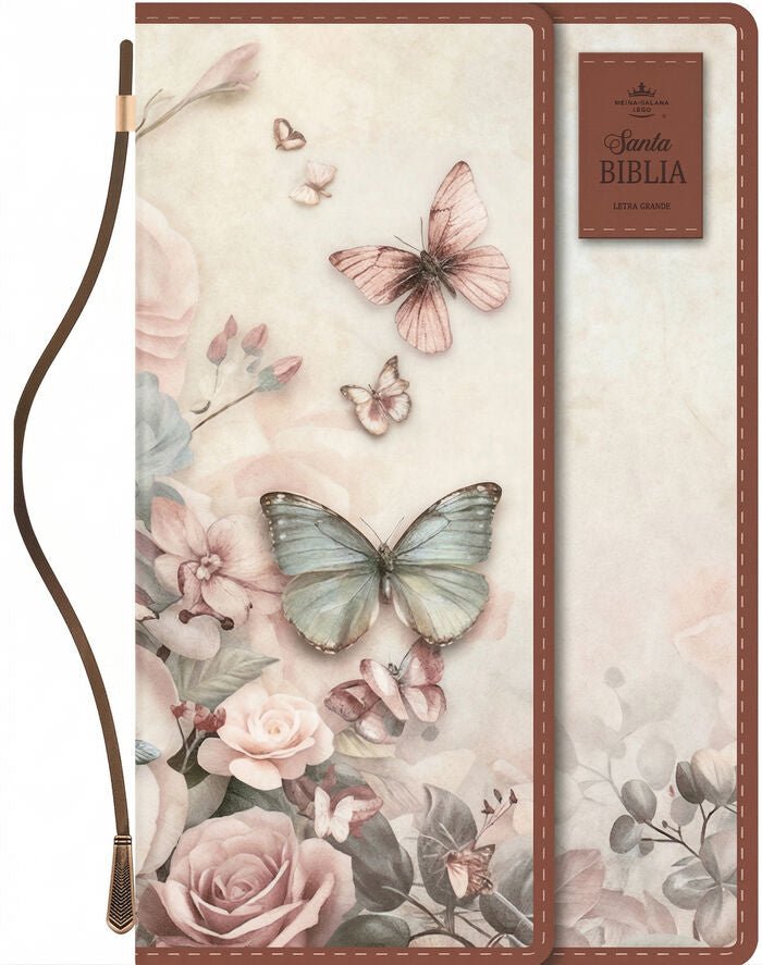 Biblia Reina Valera 1960 Exquisita – Con Concordancia – Letra 11 pts – 14x22 cm – Tapa PU – Mariposas en Primavera – Con Manija y Broche