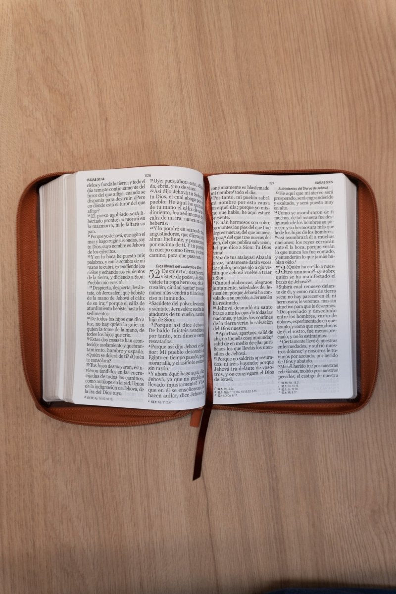 Biblia Reina Valera 1960 – 068 – Con Concordancia – Letra 14 pts – 14x21 cm – Cierre – Marrón/Naranja – León de Judá