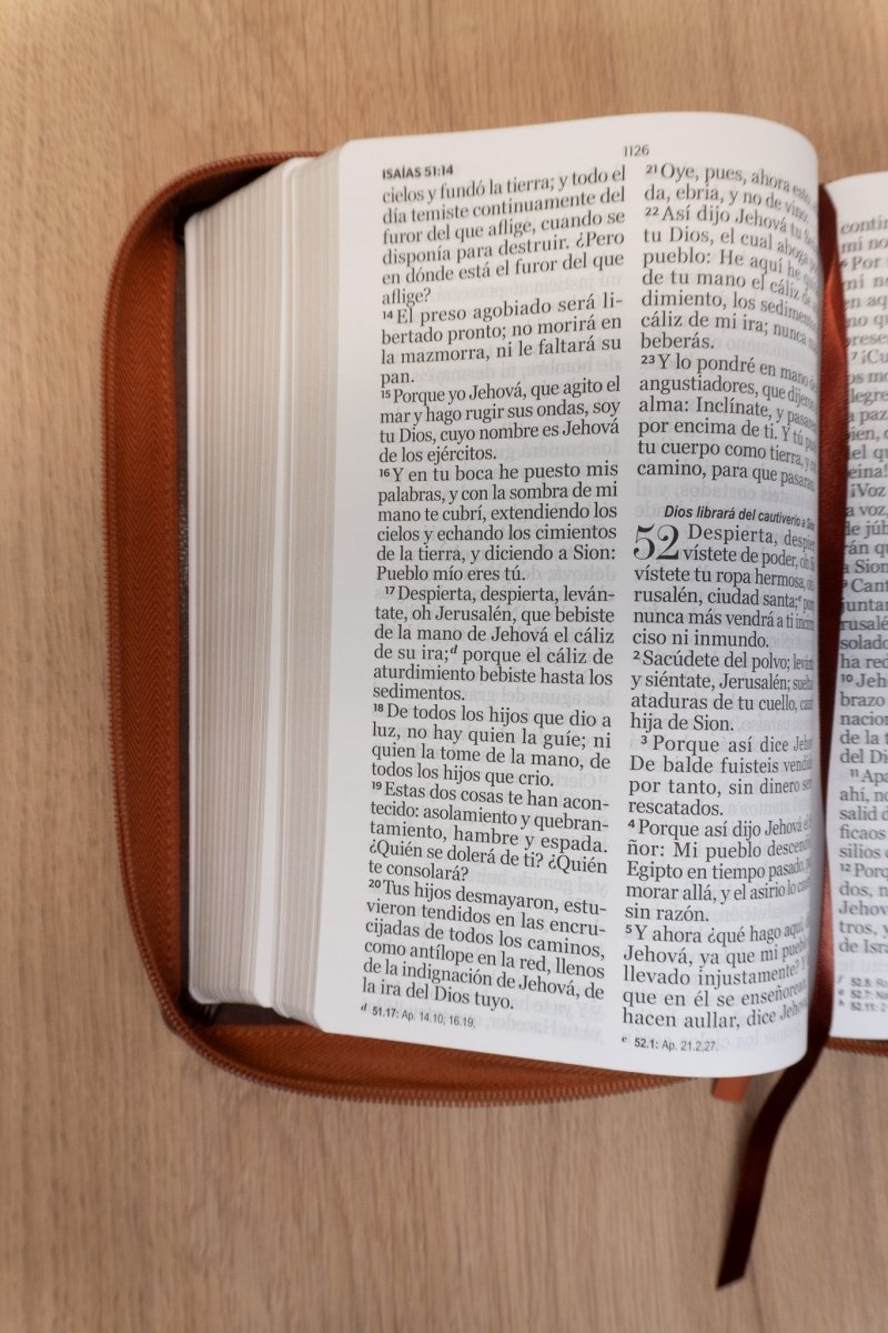 Biblia Reina Valera 1960 – 068 – Con Concordancia – Letra 14 pts – 14x21 cm – Cierre – Marrón/Naranja – León de Judá