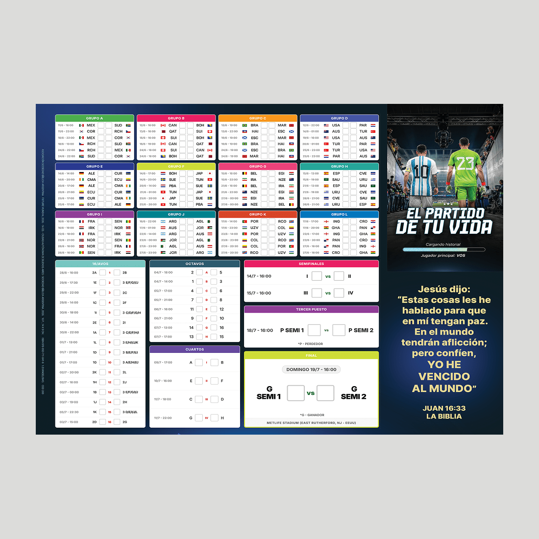 Fixture Mundial 2026 – Póster evangelístico desplegable (PACK x300)