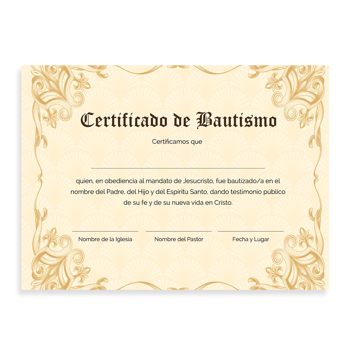 Certificado de Bautismo - Clásico - Pack 20u