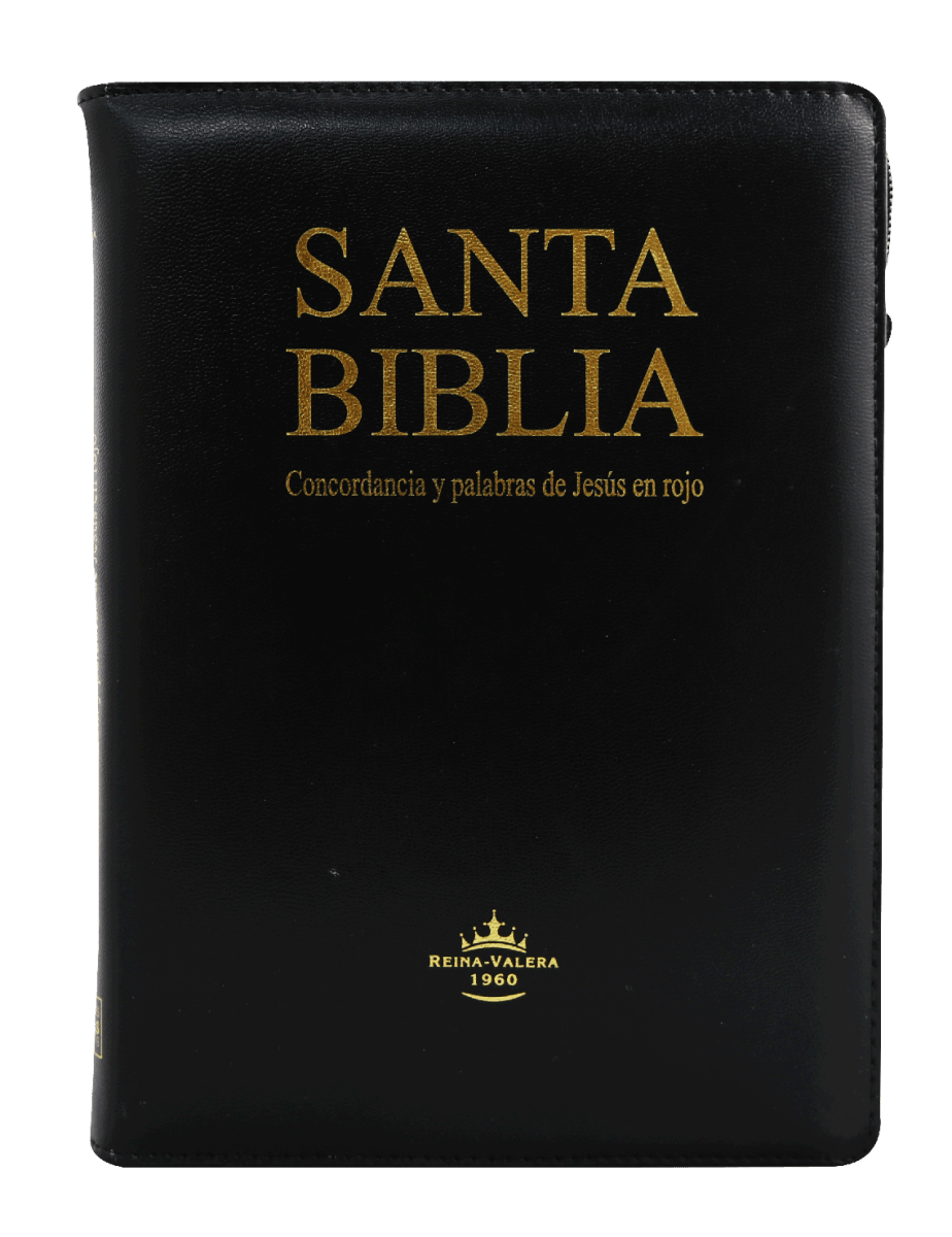 Biblia Reina Valera 1960 – Tapa Imitación Piel Negro Canto Dorado, con Cierre, Concordancia, Palabras de Jesús en Rojo, 18 x 24 cm, Letra 15 Puntos