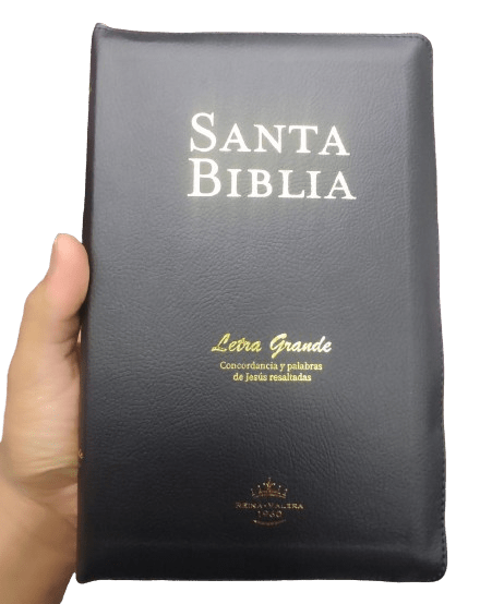 Biblia Reina Valera 1960 Letra Grande Concordancia Cierre Tapa Fina PU Negro Palabras de Jesús en Cursiva