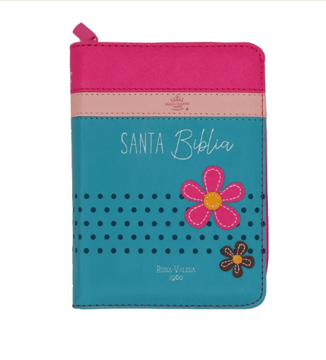 Biblia RVR60 025 cz PJR Primor Fucsia/Rosa/Turquesa con flores