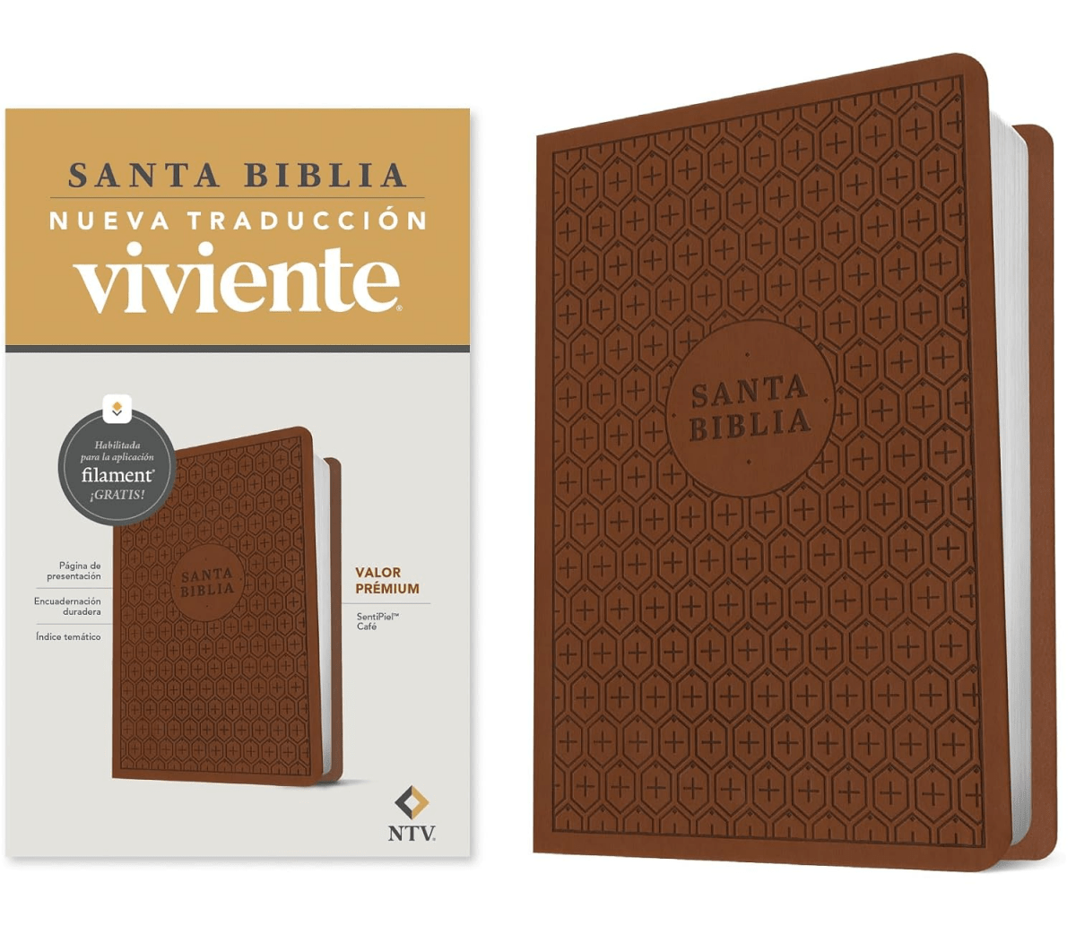 Biblia Nueva Traducción Viviente (NTV), Letra 8,25 Pt, 13,5×21,5, Con Filament, Tapa PU, Marrón
