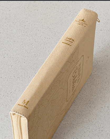 Biblia Reina Valera 1960 – Con Concordancia – Letra 11 pts – 16x23 cm – Palabras de Jesús en Rojo – Cierre – Beige con Hojas