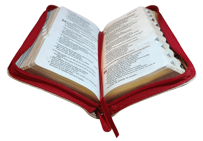 Biblia Reina Valera 1960 – 036 – Con Concordancia – Letra 8 pts – 8,5x16,5 cm – Palabras de Jesús en Rojo – Cierre con Índice – Tapa PU Roja/Beige