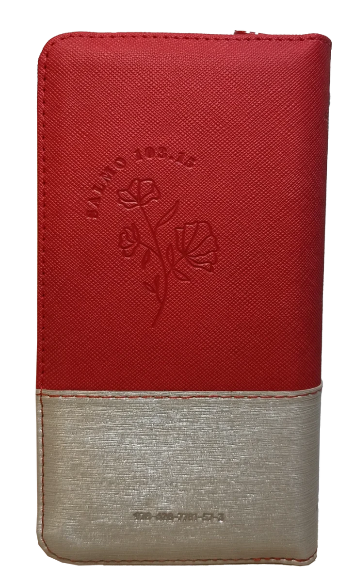 Biblia Reina Valera 1960 – 036 – Con Concordancia – Letra 8 pts – 8,5x16,5 cm – Palabras de Jesús en Rojo – Cierre con Índice – Tapa PU Roja/Beige