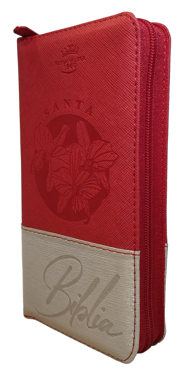 Biblia Reina Valera 1960 – 036 – Con Concordancia – Letra 8 pts – 8,5x16,5 cm – Palabras de Jesús en Rojo – Cierre con Índice – Tapa PU Roja/Beige