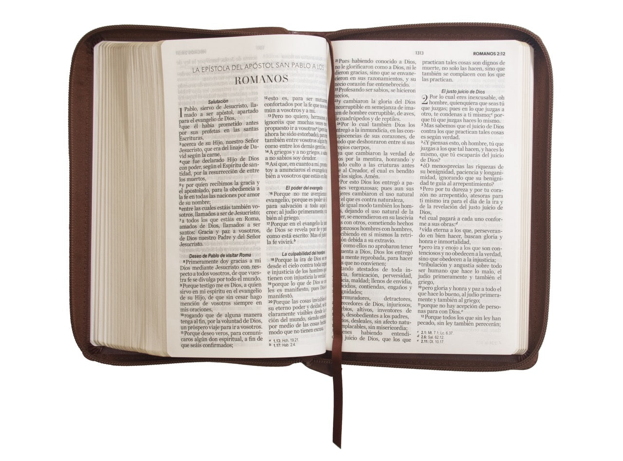 Biblia Reina Valera 1960 · 13,8x21,2 cm · Letra grande 12,5 pt · Con cierre · Edición clásica café