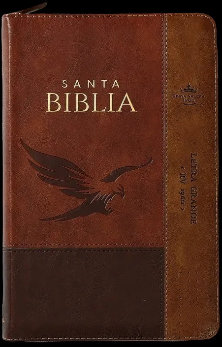 Biblia Reina Valera 1960 · 13,8x21,2 cm · Letra grande 12,5 pt · Con cierre e índice · Colección Inspiración águila café