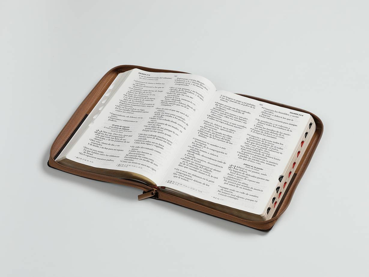 Biblia Reina Valera 1960 · 17x23,5 cm · Letra gigante 15 pt · Con cierre e índice · Diseño Ichtus café