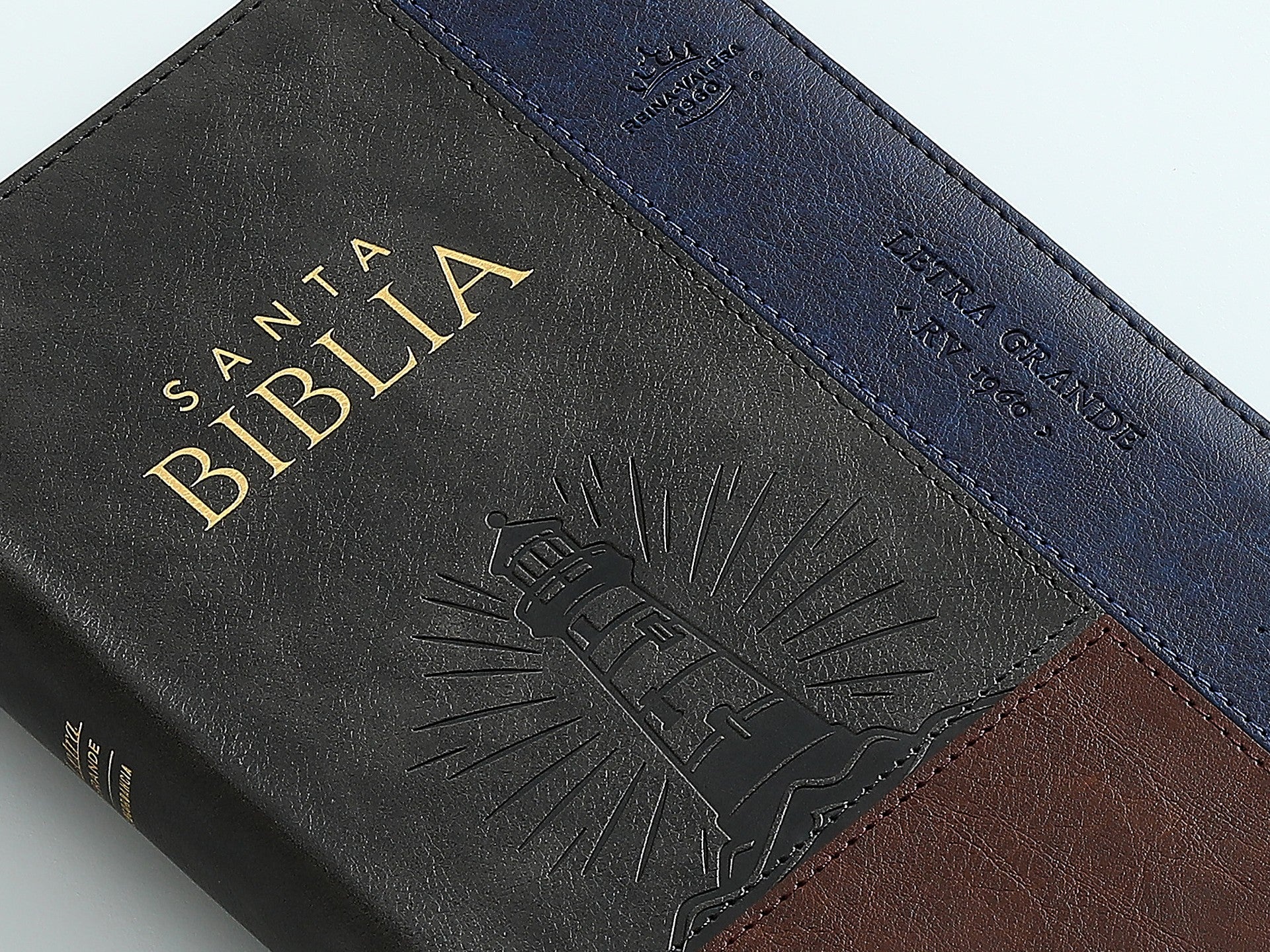 Biblia Reina Valera 1960 065Czti Lg 12P 15 X 23 cm Concordancia Cierre Indice Letra Grande Faro Marrón/Gris/Azul