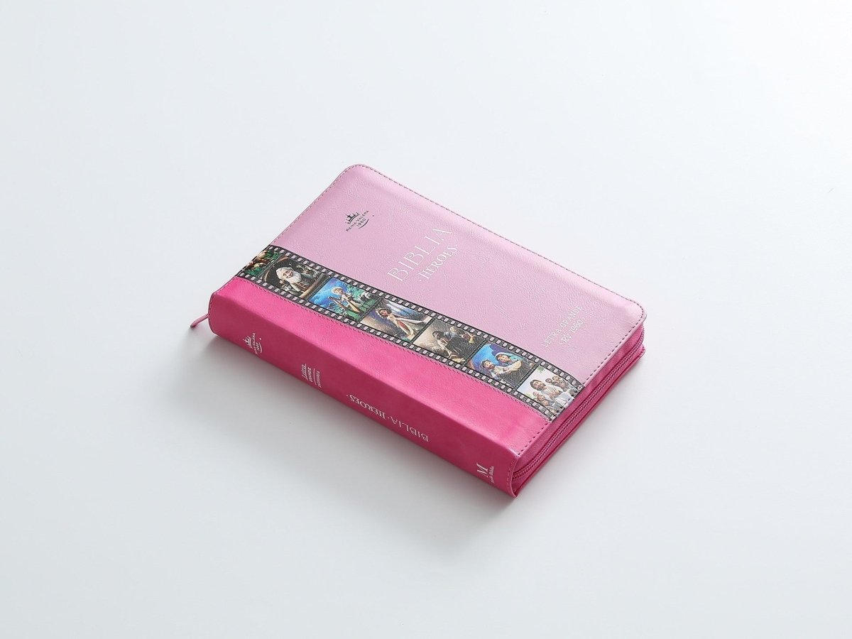 Biblia Reina Valera 1960 065Cz Lg 12P 14X21 Héroes Imitación Piel Rosa/Rosa Con Cierre