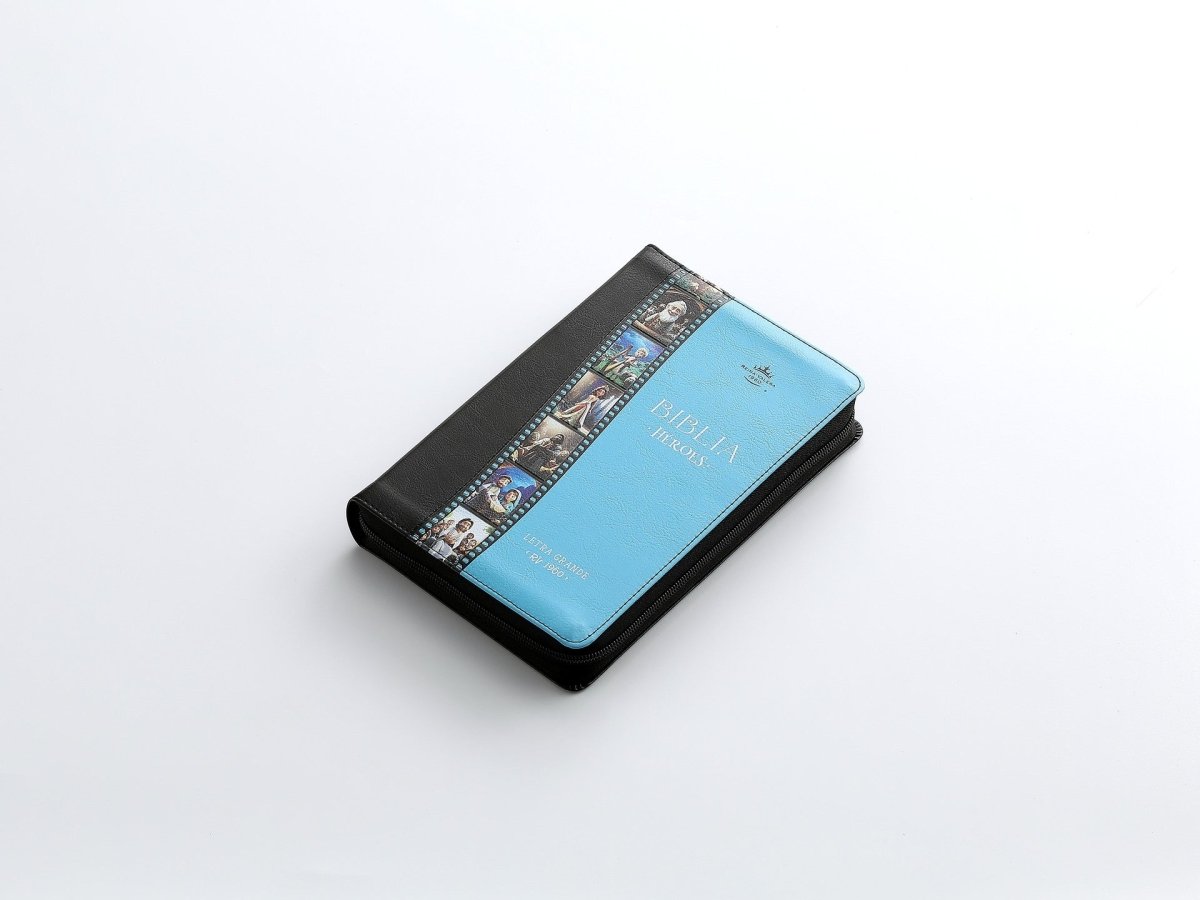Biblia Reina Valera 1960 065Cz Lg 12P 14X21 Héroes I/Piel Negro/Azul Con Cierre