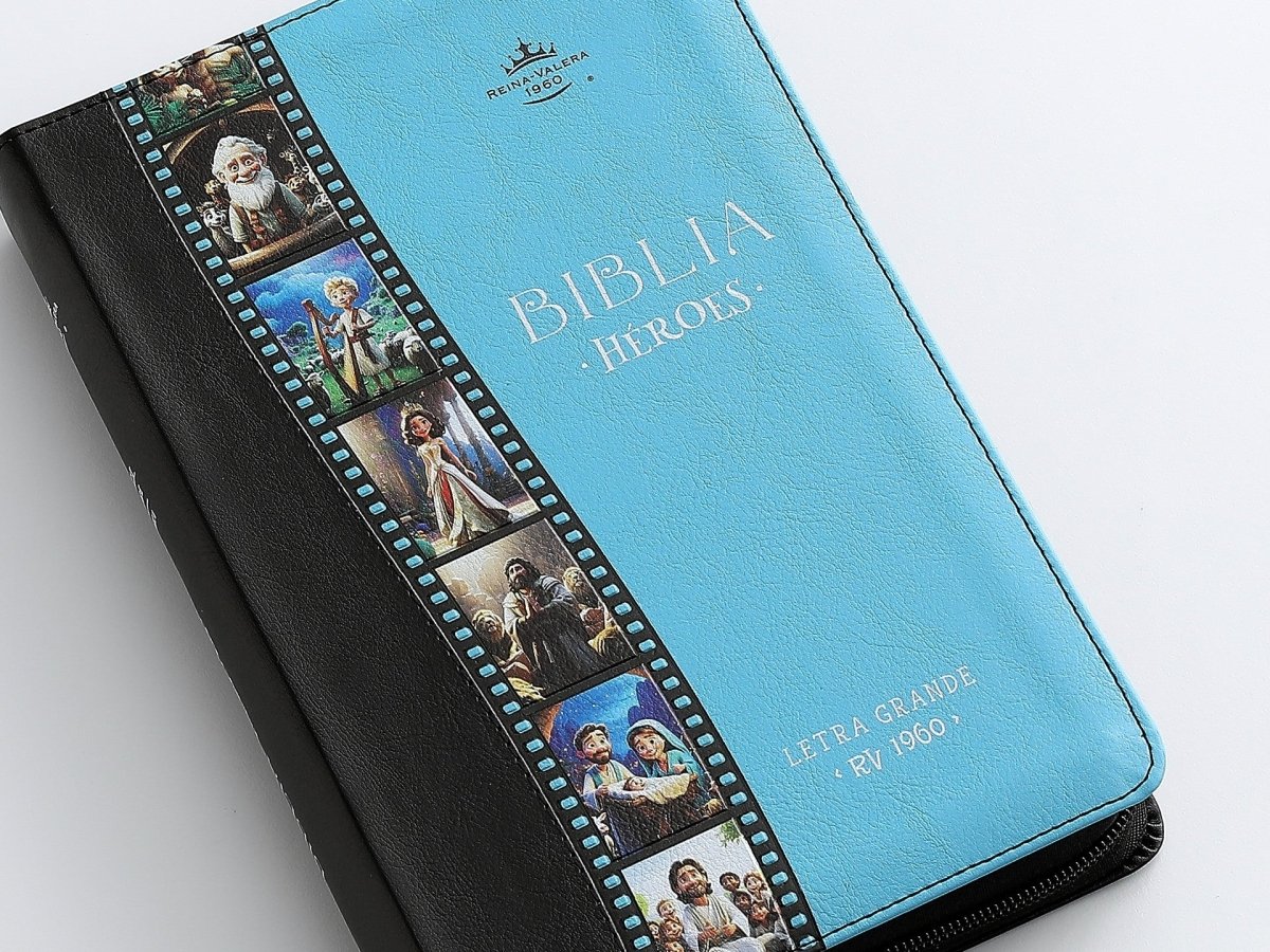Biblia Reina Valera 1960 065Cz Lg 12P 14X21 Héroes I/Piel Negro/Azul Con Cierre