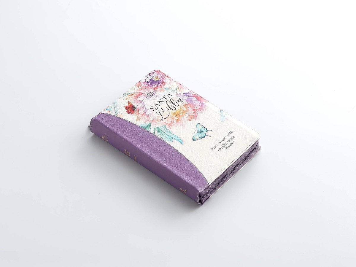 Biblia Reina Valera 1960 – 088 – Con Concordancia – Letra 19 pts – 16x23 cm – Cierre con Índice – Flores Lila