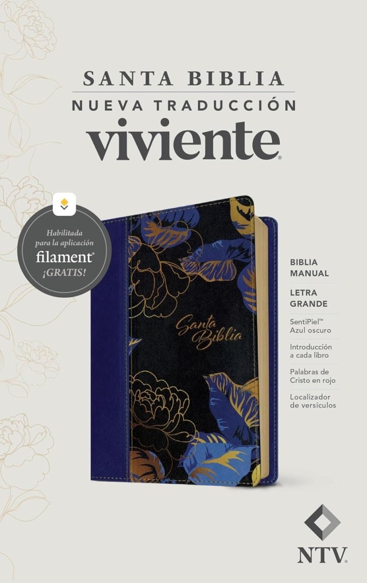 Biblia Nueva Traducción Viviente – Tapa Imitación Piel Azul Oscuro, Letra 12pt, 14x21 cm