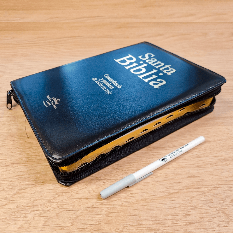 Biblia Reina Valera 1960 – Tapa Imitación Piel Negro Canto Dorado, con índice, con Cierre, Concordancia, Palabras de Jesús en Rojo, 18 x 24 cm, Letra 15 Puntos
