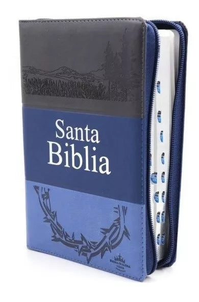 Biblia Reina Valera 1960 Letra Grande Cierre Imitación Piel Tapa Pu Tritono Azul