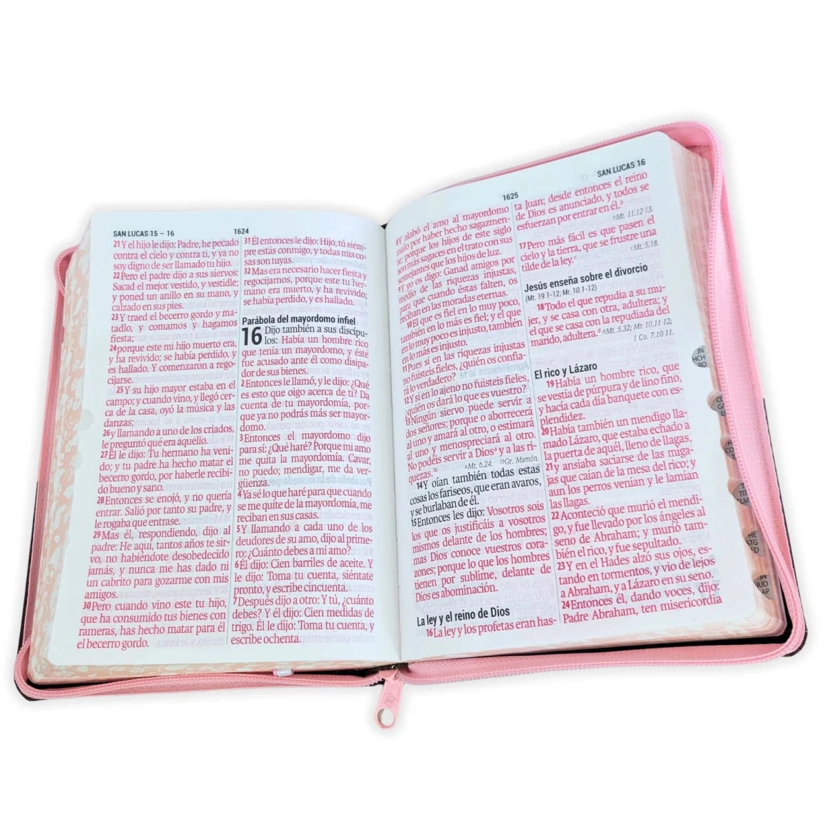 Biblia Reina Valera 1960 – Tapa Imitación Piel Rosa Bitono Canto Floreado, con Cierre, Concordancia, Palabras de Jesús en Rojo, con Índice, 13 x 18 cm, Letra 11 Puntos