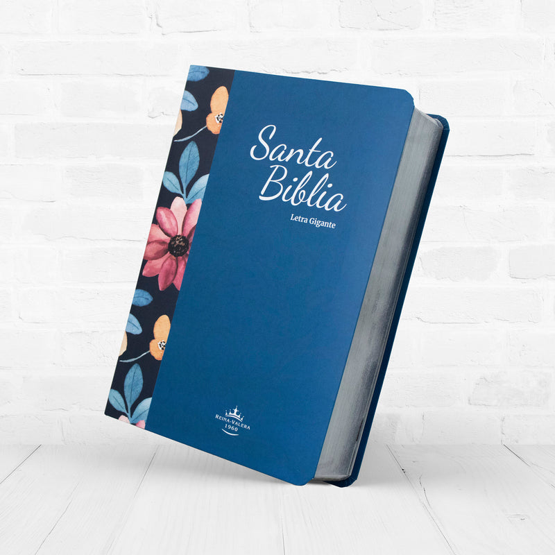 Biblia Reina Valera 1960 Letra Grande Azul Con Flores Flexible