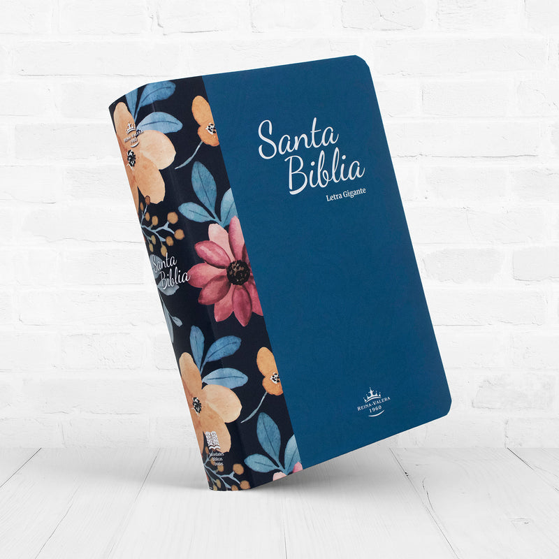 Biblia Reina Valera 1960 Letra Grande Azul Con Flores Flexible