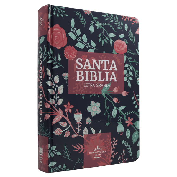 Biblia Reina Valera 1960 · 13,5x21 cm · Letra 12 pt · Letra grande · Tapa dura · Diseño azul con flores y canto bronce
