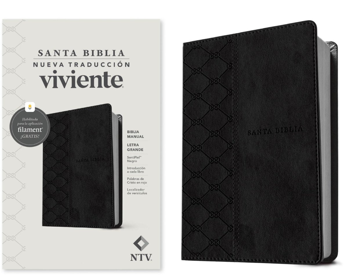 Biblia Nueva Traducción Viviente – Tapa Imitación Piel Negro, Letra 12pt, 14x21 cm