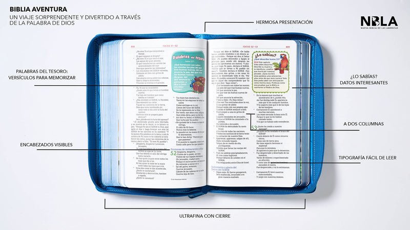 Biblia Nueva Biblia de las Américas Tapa Pu Azul Interior A Color Con Cierre