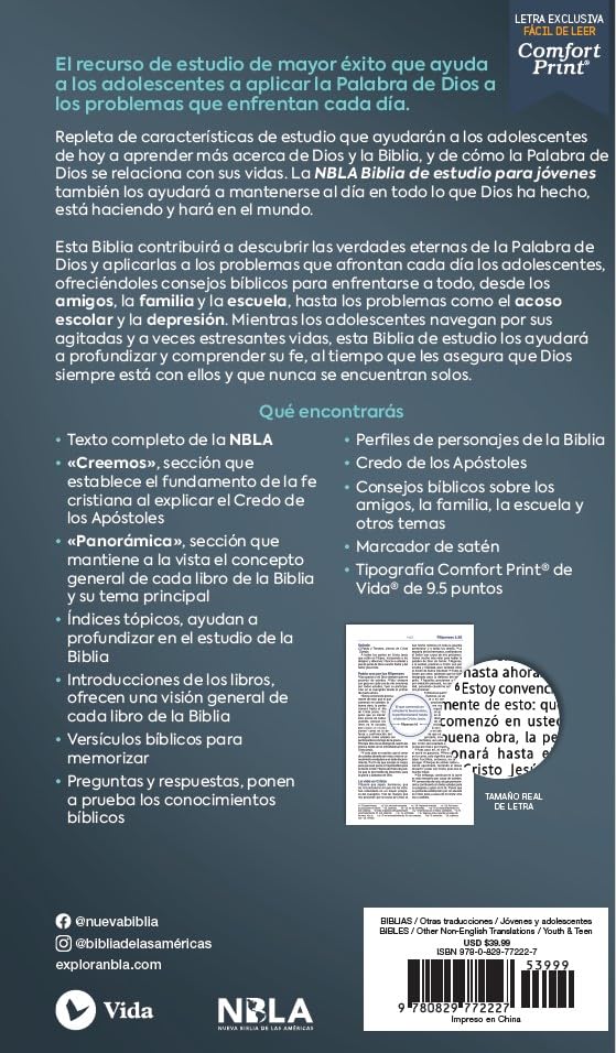 Biblia Nueva Biblias de las Américas De Estudio Para Jovenes Tapa Dura Azul Comfort Print