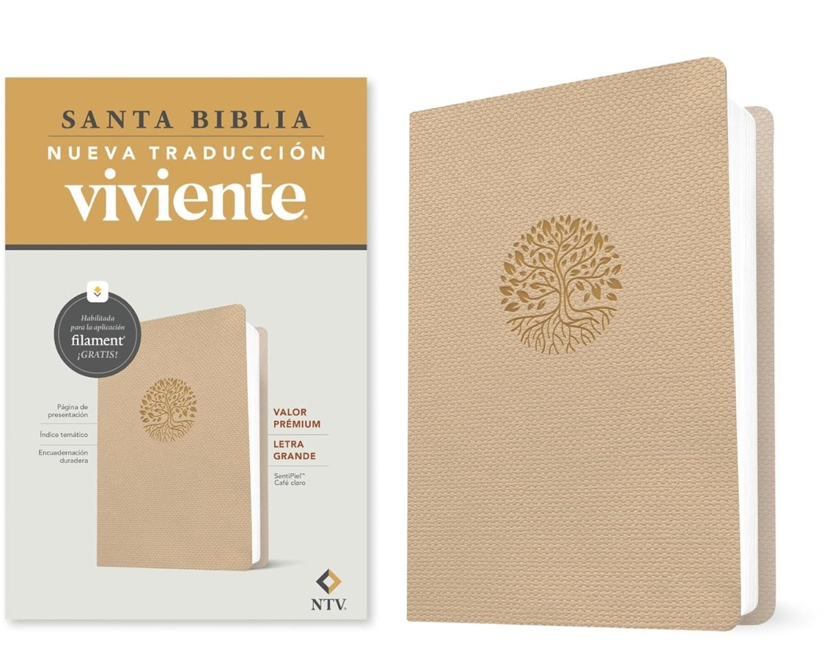 Biblia Nueva Traducción Viviente (NTV), Letra Grande 10 Pt, 16×23,5, Con Filament, Tapa PU, Café Claro